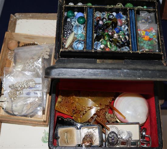 Three gold rings and silver and other mixed jewellery.
